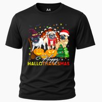 Cute Pug Happy Hallothanksmas Halloween Thanksgiving Xmas Cooling Performance Crew T-Shirt