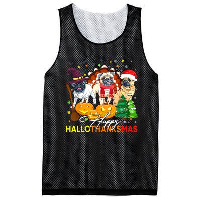 Cute Pug Happy Hallothanksmas Halloween Thanksgiving Xmas Mesh Reversible Basketball Jersey Tank