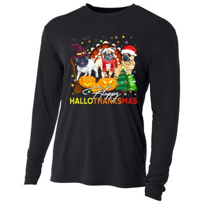 Cute Pug Happy Hallothanksmas Halloween Thanksgiving Xmas Cooling Performance Long Sleeve Crew