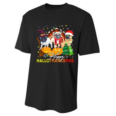 Cute Pug Happy Hallothanksmas Halloween Thanksgiving Xmas Performance Sprint T-Shirt