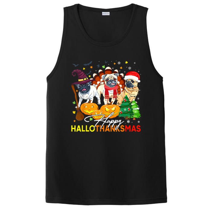 Cute Pug Happy Hallothanksmas Halloween Thanksgiving Xmas PosiCharge Competitor Tank