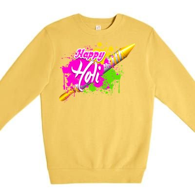 Colorful Pichkari Happy Holi Gift Premium Crewneck Sweatshirt