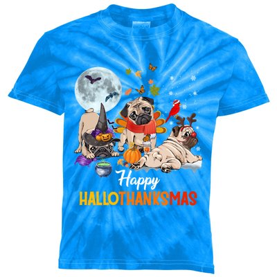 Cute Pug Happy Hallothanksmas Halloween Thanksgiving Xmas Gift Kids Tie-Dye T-Shirt