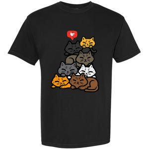 Cat Pile Heart Kawaii Kitten Anime Garment-Dyed Heavyweight T-Shirt