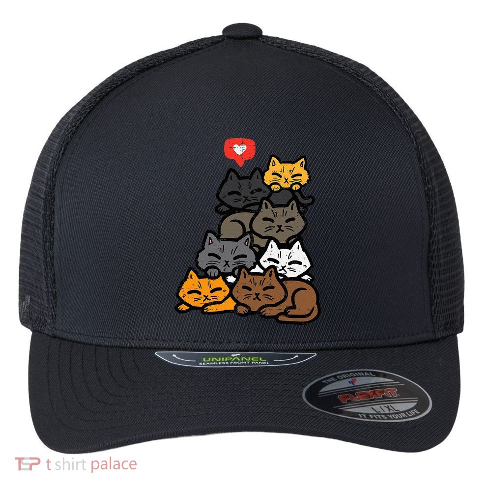 Cat Pile Heart Kawaii Kitten Anime Flexfit Unipanel Trucker Cap