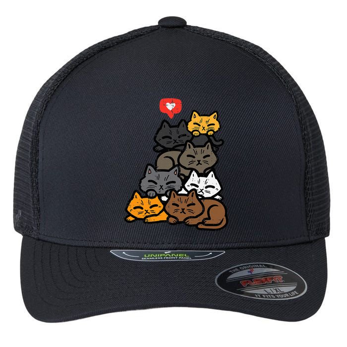 Cat Pile Heart Kawaii Kitten Anime Flexfit Unipanel Trucker Cap