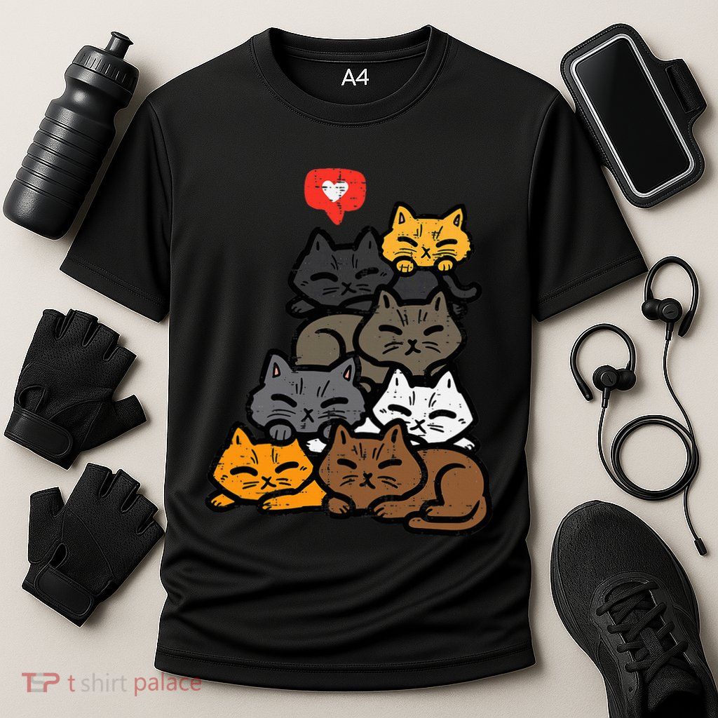 Cat Pile Heart Kawaii Kitten Anime Performance Shirt