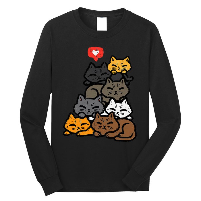 Cat Pile Heart Kawaii Kitten Anime Long Sleeve Shirt