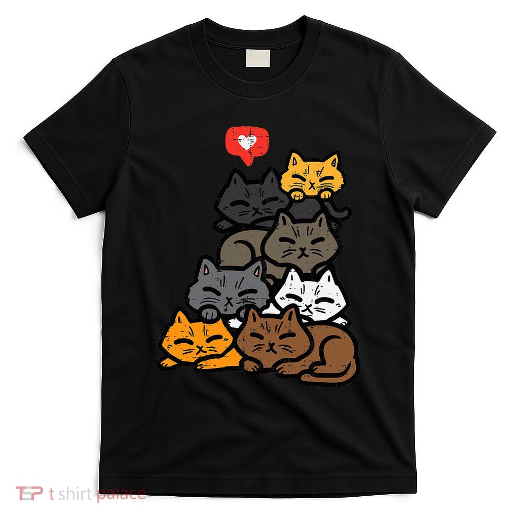 Cat Pile Heart Kawaii Kitten Anime T-Shirt