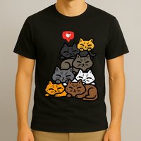 Cat Pile Heart Kawaii Kitten Anime T-Shirt