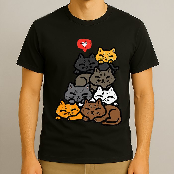 Cat Pile Heart Kawaii Kitten Anime T-Shirt