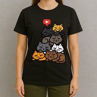 Cat Pile Heart Kawaii Kitten Anime T-Shirt