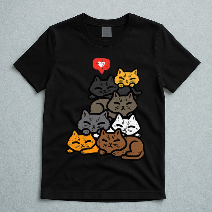 Cat Pile Heart Kawaii Kitten Anime T-Shirt