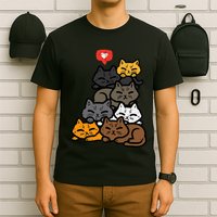 Cat Pile Heart Kawaii Kitten Anime T-Shirt
