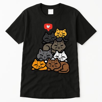 Cat Pile Heart Kawaii Kitten Anime Tall T-Shirt
