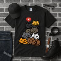 Cat Pile Heart Kawaii Kitten Anime Tall T-Shirt