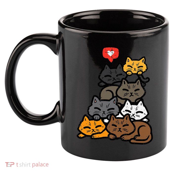 Cat Pile Heart Kawaii Kitten Anime 11oz C Handle Ceramic Mug