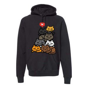 Cat Pile Heart Kawaii Kitten Anime Premium Hoodie