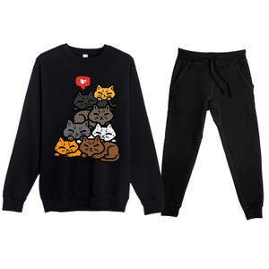 Cat Pile Heart Kawaii Kitten Anime Premium Crewneck Sweatsuit Set