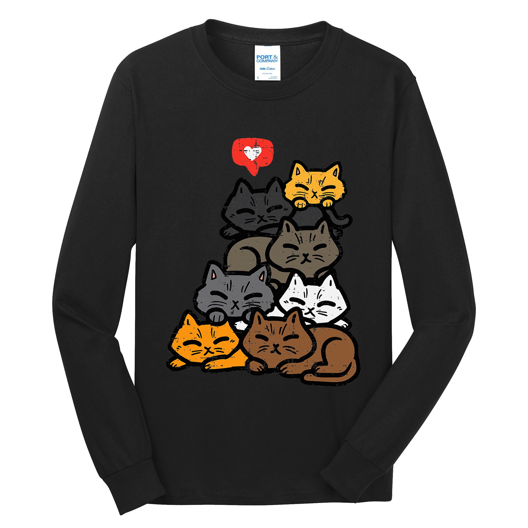Cat Pile Heart Kawaii Kitten Anime Tall Long Sleeve T-Shirt