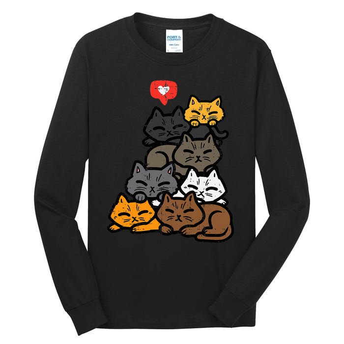 Cat Pile Heart Kawaii Kitten Anime Tall Long Sleeve T-Shirt