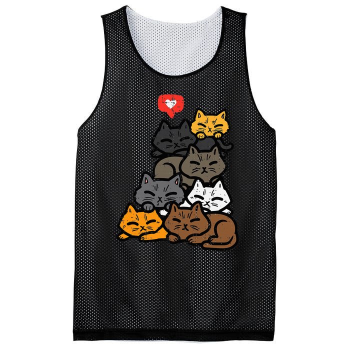 Cat Pile Heart Kawaii Kitten Anime Mesh Reversible Basketball Jersey Tank