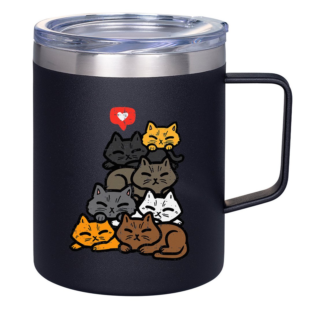 Cat Pile Heart Kawaii Kitten Anime 12oz Stainless Steel Coffee Mug