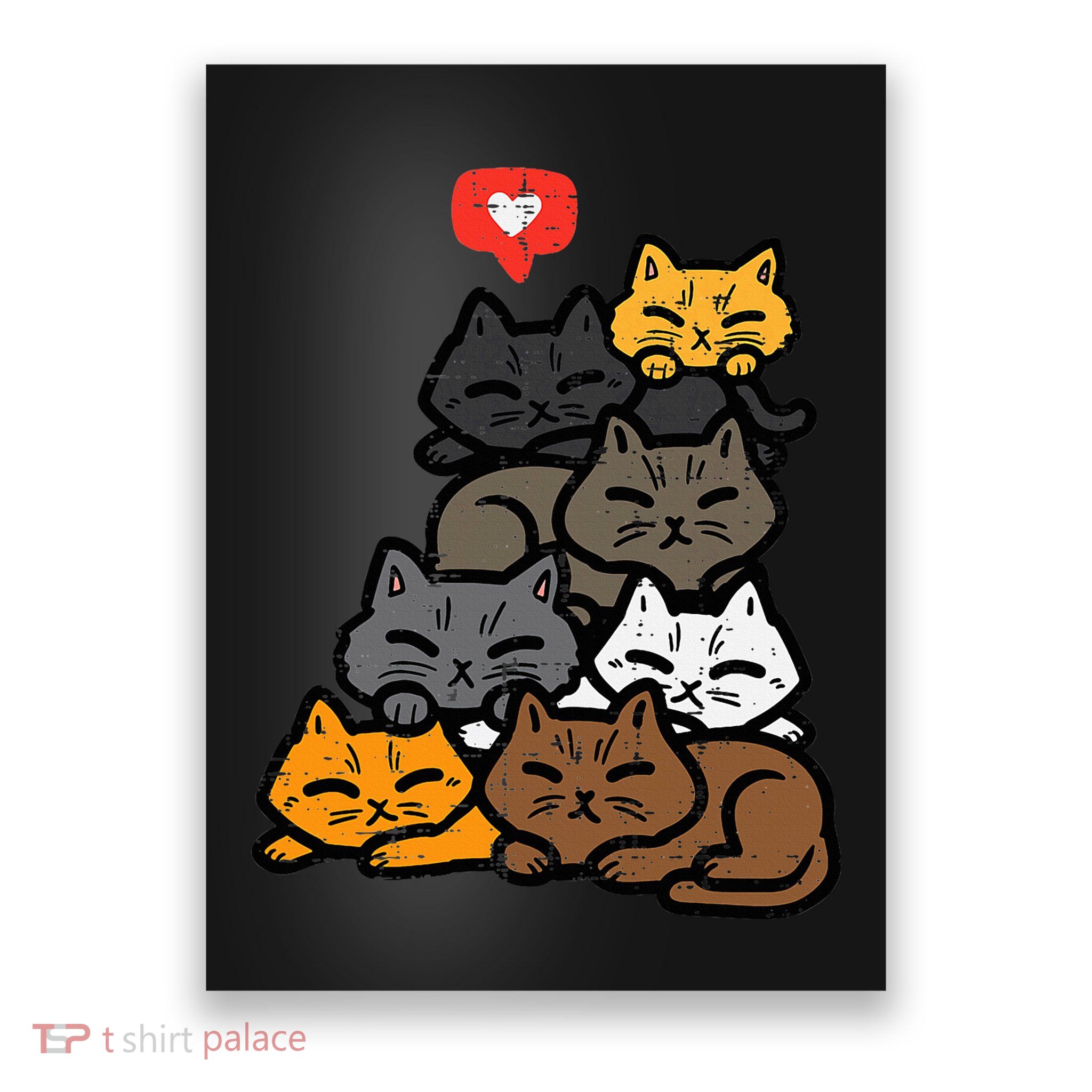 Cat Pile Heart Kawaii Kitten Anime Poster