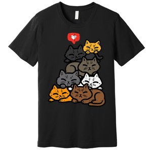 Cat Pile Heart Kawaii Kitten Anime Premium T-Shirt