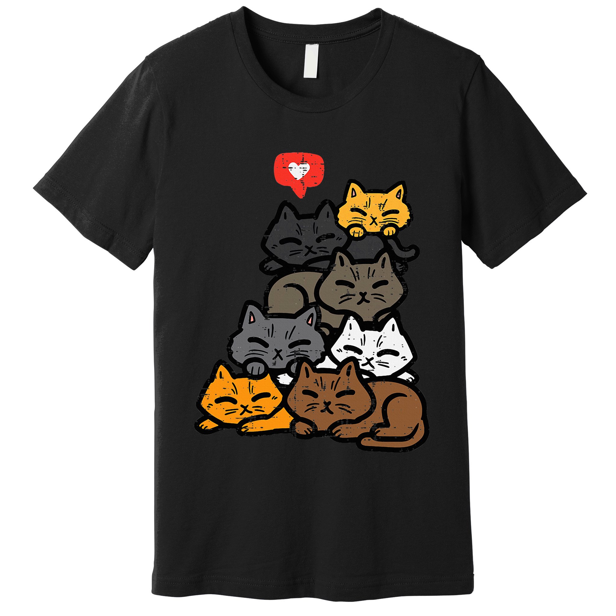 Cat Pile Heart Kawaii Kitten Anime Premium T-Shirt