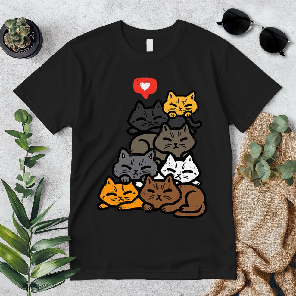 Cat Pile Heart Kawaii Kitten Anime Premium T-Shirt