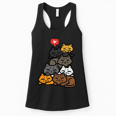 Cat Pile Heart Kawaii Kitten Anime Womens Tank Top