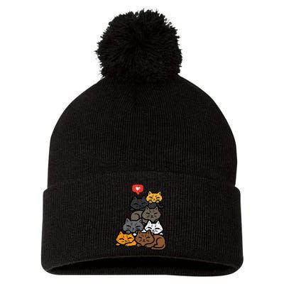 Cat Pile Heart Kawaii Kitten Anime Pom Pom 12in Knit Beanie