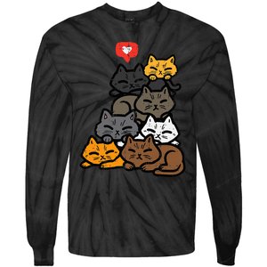 Cat Pile Heart Kawaii Kitten Anime Tie-Dye Long Sleeve Shirt