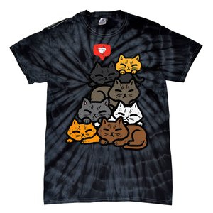 Cat Pile Heart Kawaii Kitten Anime Tie-Dye T-Shirt