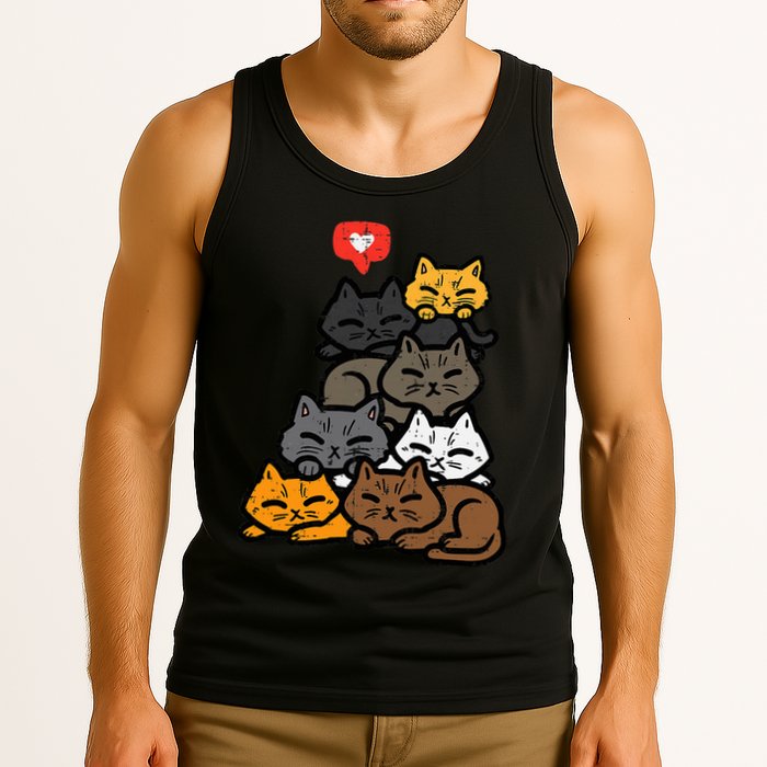 Cat Pile Heart Kawaii Kitten Anime Tank Top