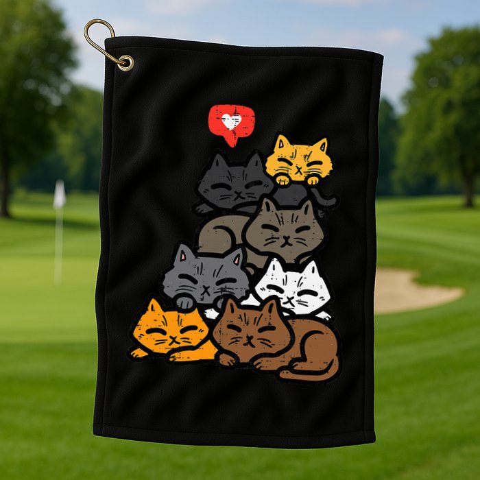 Cat Pile Heart Kawaii Kitten Anime Golf Towel
