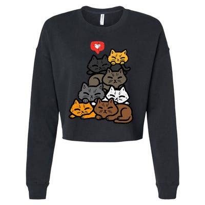 Cat Pile Heart Kawaii Kitten Anime Cropped Pullover Crew
