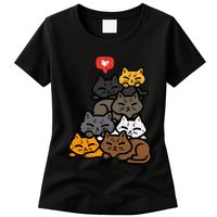 Cat Pile Heart Kawaii Kitten Anime Womens T-Shirt