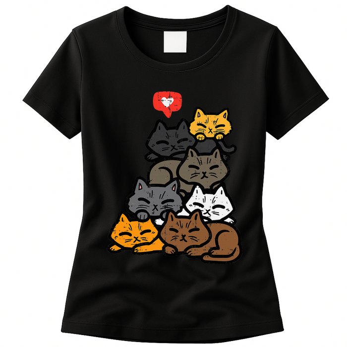 Cat Pile Heart Kawaii Kitten Anime Womens T-Shirt