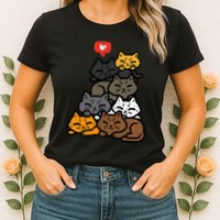 Cat Pile Heart Kawaii Kitten Anime Womens T-Shirt