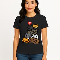 Cat Pile Heart Kawaii Kitten Anime Womens T-Shirt