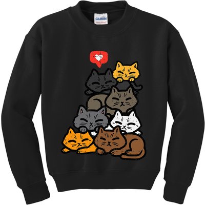 Cat Pile Heart Kawaii Kitten Anime Kids Sweatshirt