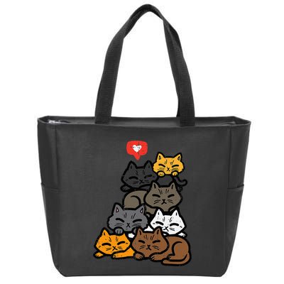 Cat Pile Heart Kawaii Kitten Anime Zip Tote Bag