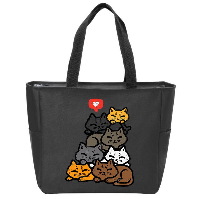Cat Pile Heart Kawaii Kitten Anime Zip Tote Bag