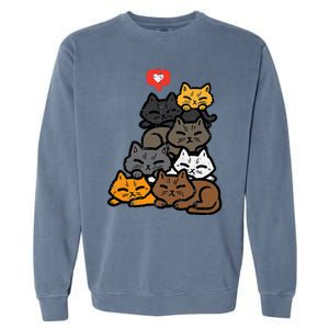 Cat Pile Heart Kawaii Kitten Anime Garment-Dyed Sweatshirt