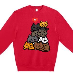 Cat Pile Heart Kawaii Kitten Anime Premium Crewneck Sweatshirt