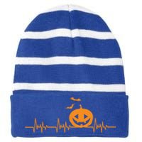 Carved Pumpkin Halloween Heartbeat Nurse Meaningful Gift Striped Beanie with Solid Band