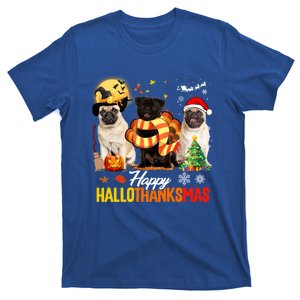 Cute Pug Happy Hallothanksmas Halloween Thanksgiving Xmas T-Shirt