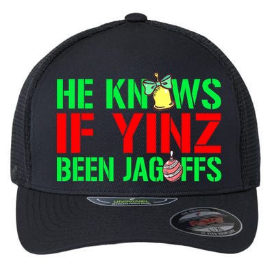 Christmas Pittsburghese He Knows If Yinz Been Jagoffs Flexfit Unipanel Trucker Cap